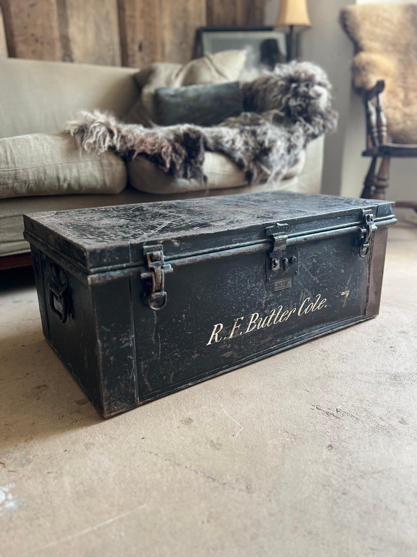Vintage Metal Bank Deed Storage Trunk