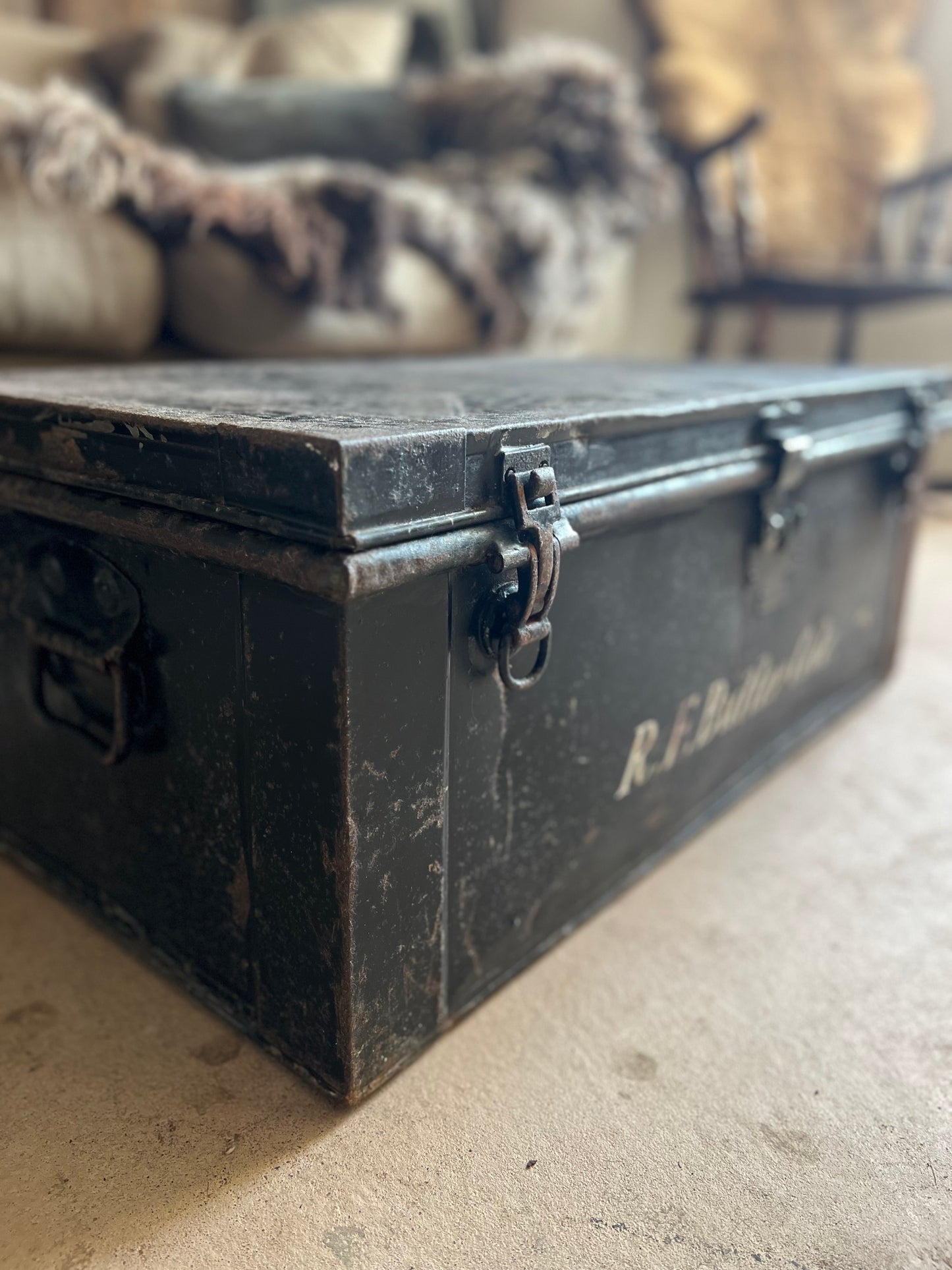 Vintage Metal Bank Deed Storage Trunk