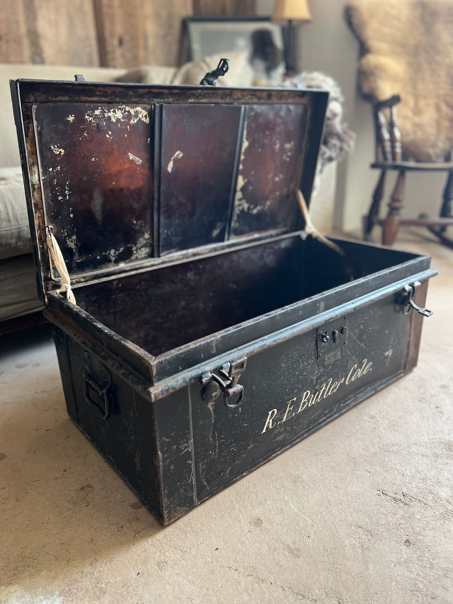 Vintage Metal Bank Deed Storage Trunk