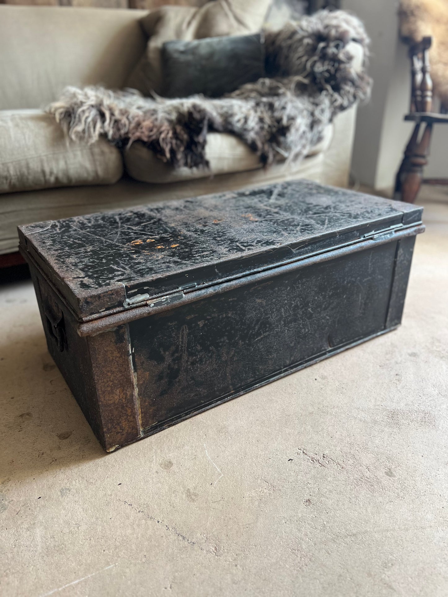 Vintage Metal Bank Deed Storage Trunk