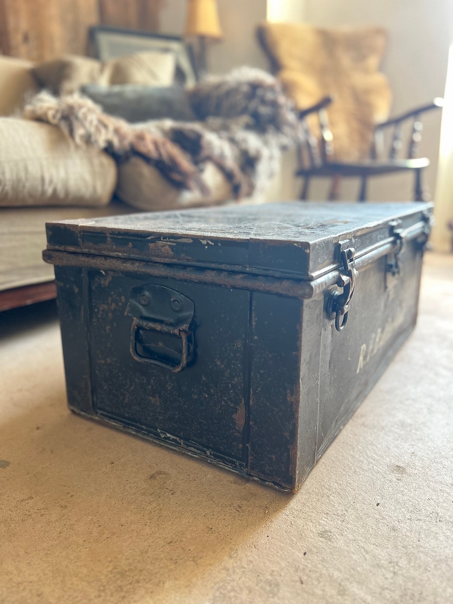 Vintage Metal Bank Deed Storage Trunk